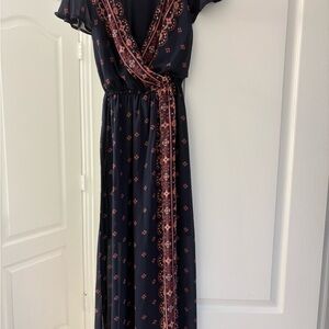 Elegant Navy and Pink Wrap Dress